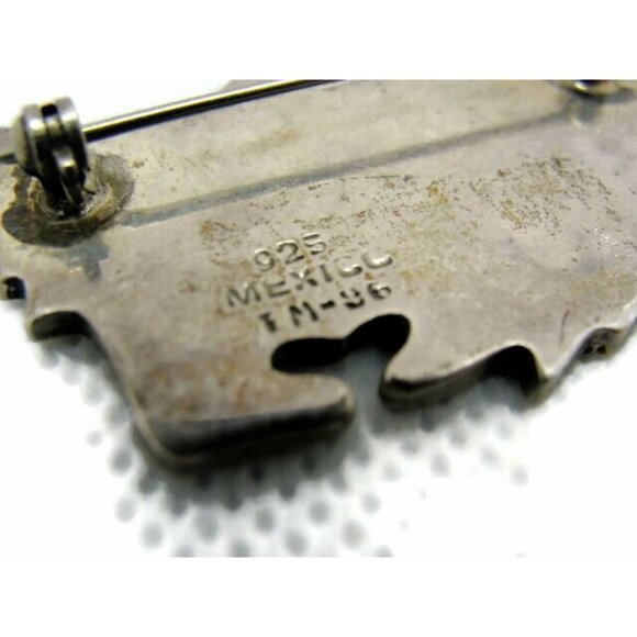 Brooch Fat Cat Inlaid w Black Onyx Hallmarked TM-96 Sterling Silver 925 Vintage - Picture 5 of 7